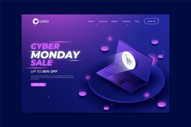 Plantilla de página de aterrizaje isométrica de cyber monday