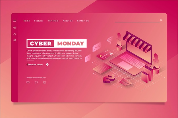 Plantilla de página de aterrizaje isométrica de cyber monday