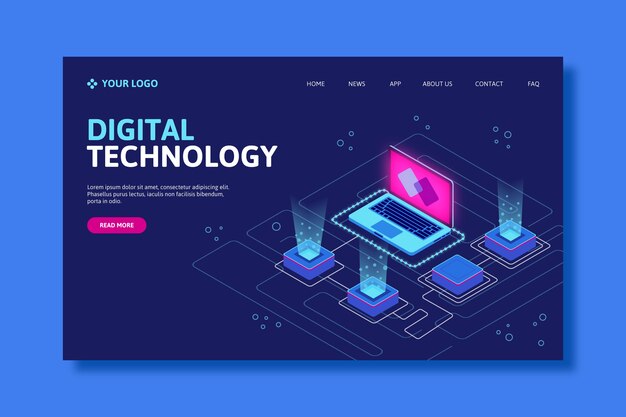Plantilla de página de aterrizaje isométrica de tecnología
