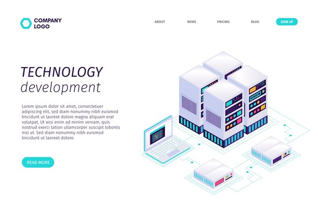 Plantilla de página de aterrizaje isométrica de tecnología