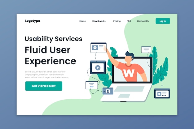 Vector gratuito plantilla de página de aterrizaje para laptop