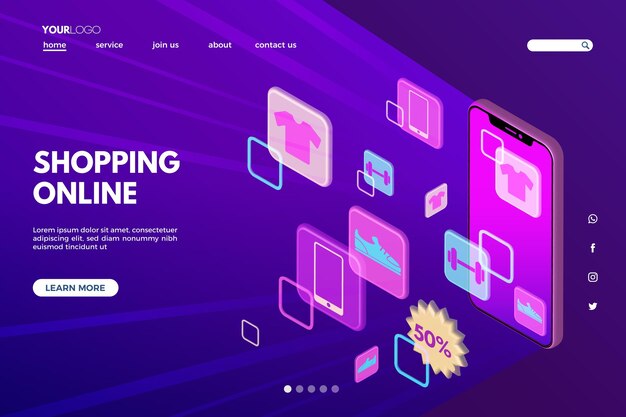 Plantilla de página de aterrizaje en línea de compras futuristas