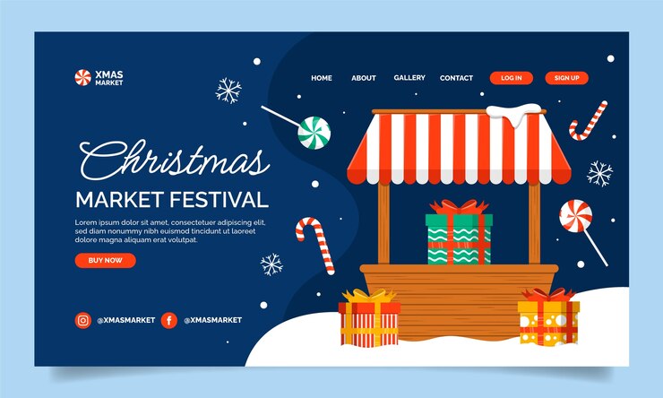 Vector gratuito plantilla de página de aterrizaje para el mercado de la temporada de navidad