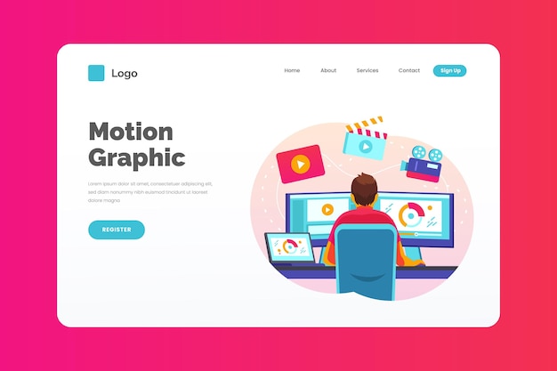 Plantilla de página de aterrizaje de motiongraphics plano orgánico