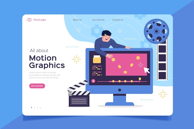 Plantilla de página de aterrizaje de motiongraphics plano orgánico