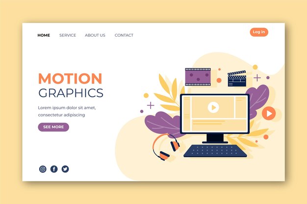 Plantilla de página de aterrizaje de motiongraphics plano