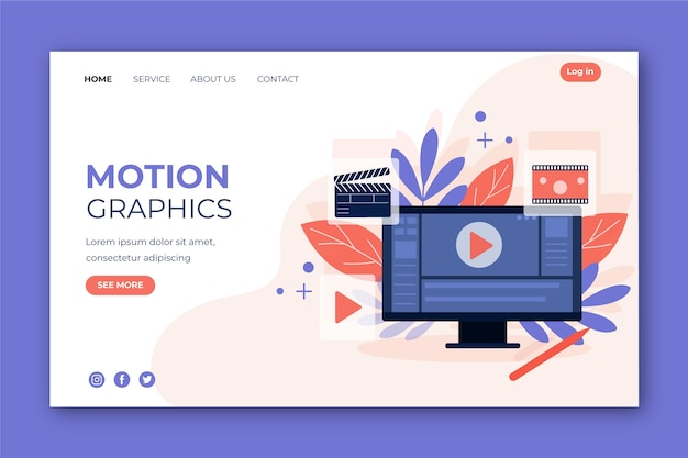 Plantilla de página de aterrizaje de motiongraphics plano
