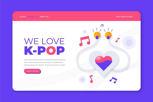 Vector gratuito plantilla de página de aterrizaje de música k-pop