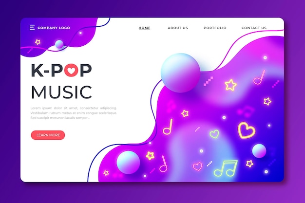 Vector gratuito plantilla de página de aterrizaje de música k-pop