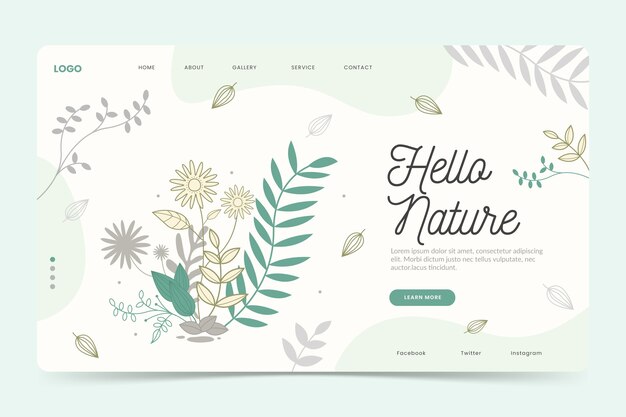 Plantilla de página de aterrizaje natural dibujada a mano