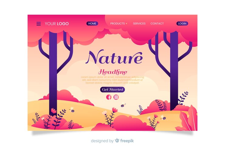 Vector gratuito plantilla de página de aterrizaje de naturaleza plana