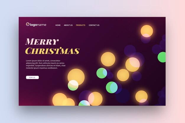 Plantilla de página de aterrizaje de Navidad borrosa
