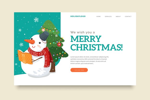 Plantilla de página de aterrizaje de Navidad dibujada a mano