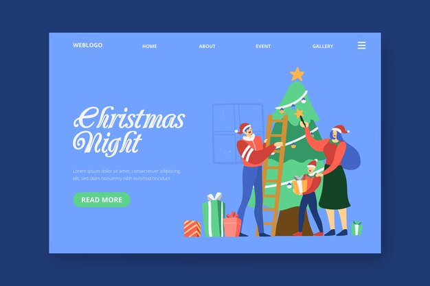 Plantilla de página de aterrizaje de Navidad dibujada a mano