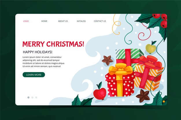Plantilla de página de aterrizaje de Navidad dibujada a mano