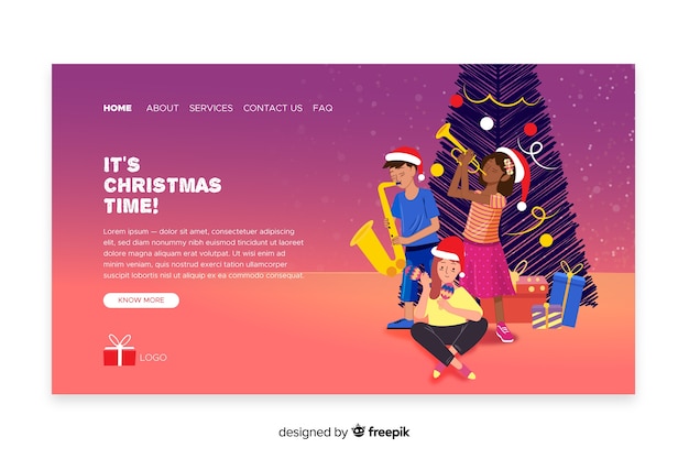 Vector gratuito plantilla de página de aterrizaje de navidad de diseño plano