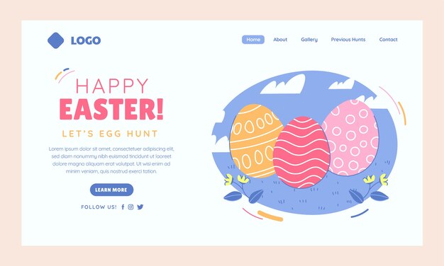 Plantilla de página de aterrizaje de pascua dibujada a mano