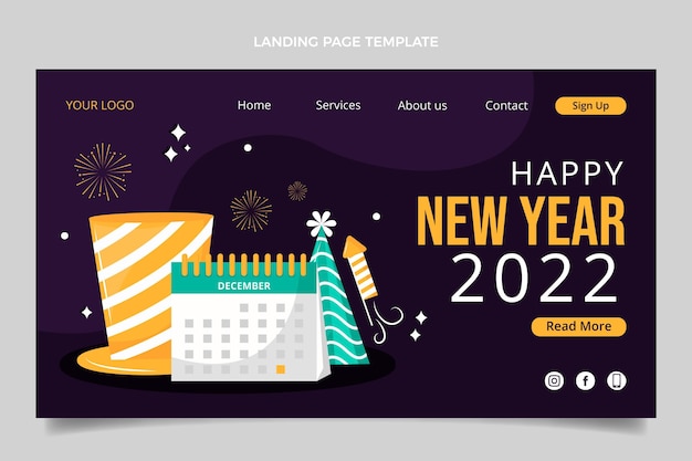 Vector gratuito plantilla de página de aterrizaje plana de año nuevo