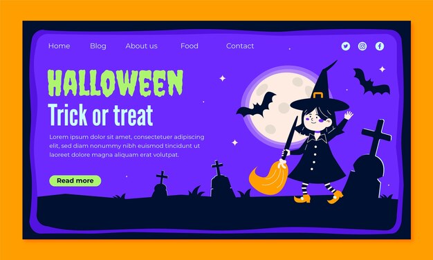 plantilla de página de aterrizaje plana para la celebración de Halloween