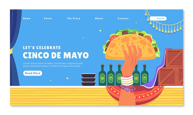 plantilla de página de aterrizaje plana para cinco de mayo