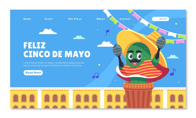 plantilla de página de aterrizaje plana para cinco de mayo