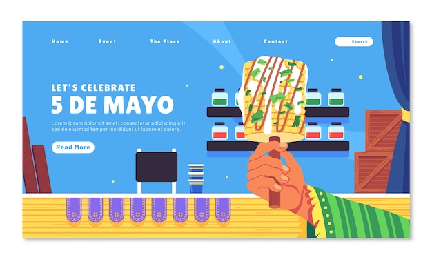 plantilla de página de aterrizaje plana para cinco de mayo