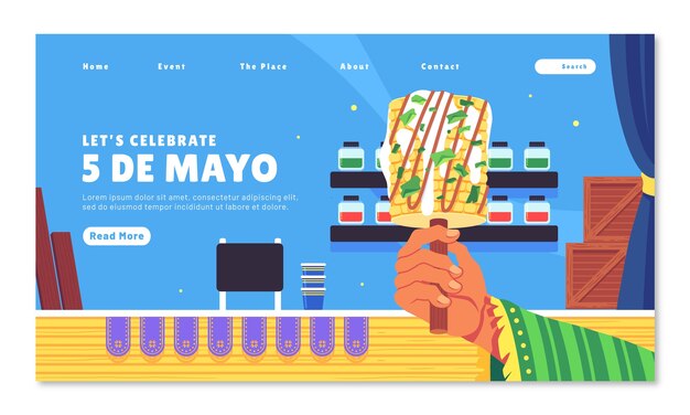 plantilla de página de aterrizaje plana para cinco de mayo