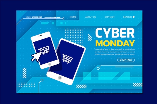 Vector gratuito plantilla de página de aterrizaje plana de cyber monday