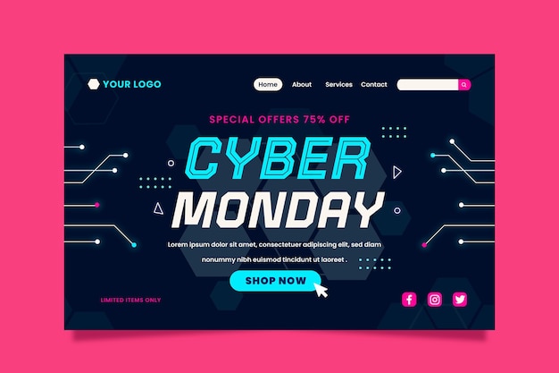 Plantilla de página de aterrizaje plana de cyber monday