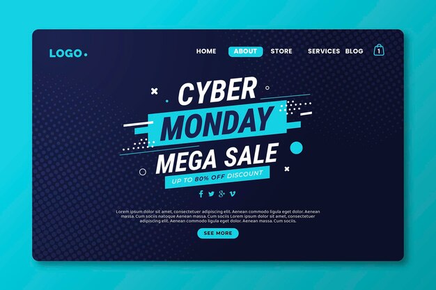 Vector gratuito plantilla de página de aterrizaje plana de cyber monday