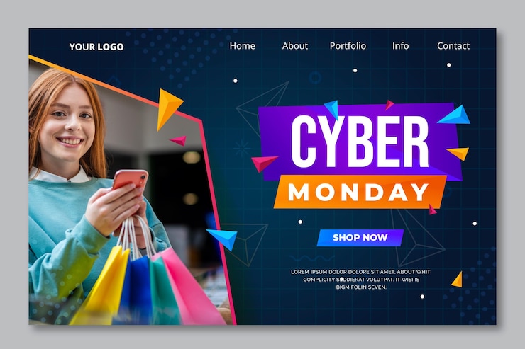 Vector gratuito plantilla de página de aterrizaje plana de cyber monday