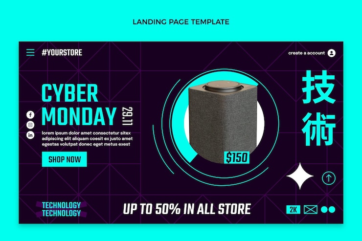 Vector gratuito plantilla de página de aterrizaje plana de cyber monday