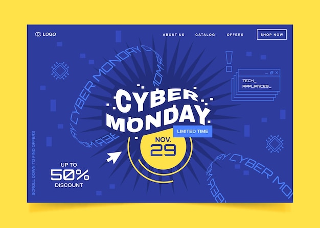 Plantilla de página de aterrizaje plana de cyber monday