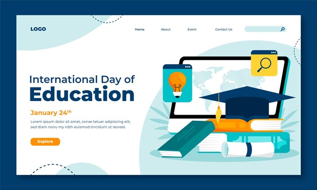 Plantilla de página de aterrizaje plana para el día internacional de la educación