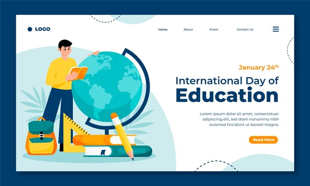 Plantilla de página de aterrizaje plana para el día internacional de la educación