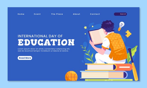 Plantilla de página de aterrizaje plana para el día internacional de la educación
