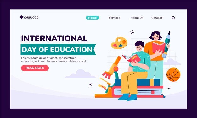 Plantilla de página de aterrizaje plana para el día internacional de la educación