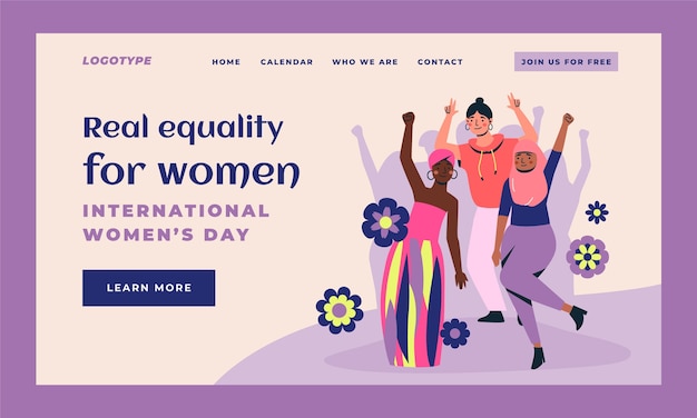 Vector gratuito plantilla de página de aterrizaje plana para el día internacional de la mujer