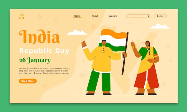 Vector gratuito plantilla de página de aterrizaje plana para el día de la república india