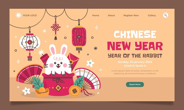 Plantilla de página de aterrizaje plana para el festival del año nuevo chino