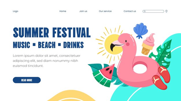 Plantilla de página de aterrizaje plana para festival de verano