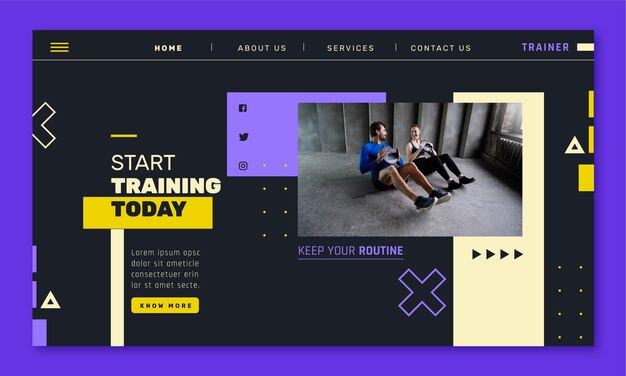 Plantilla de página de aterrizaje plana para gimnasio y ejercicio