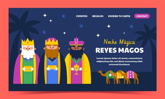 plantilla de página de aterrizaje plana para reyes magos