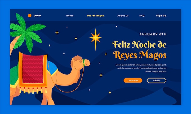 Plantilla de página de aterrizaje plana para reyes magos