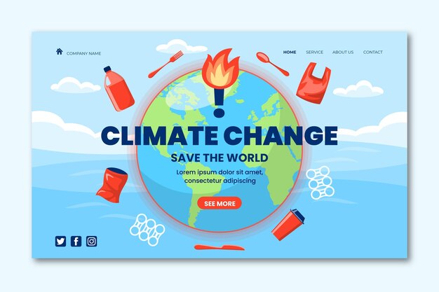 Plantilla de página de aterrizaje plana sobre cambio climático