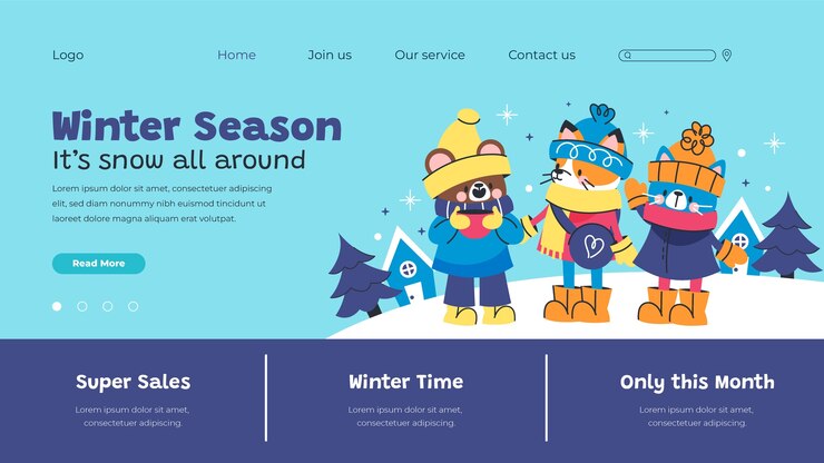 Vector gratuito plantilla de página de aterrizaje plana para la temporada de invierno