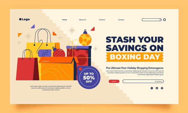 Plantilla de página de aterrizaje plana para las ventas del día de la caja