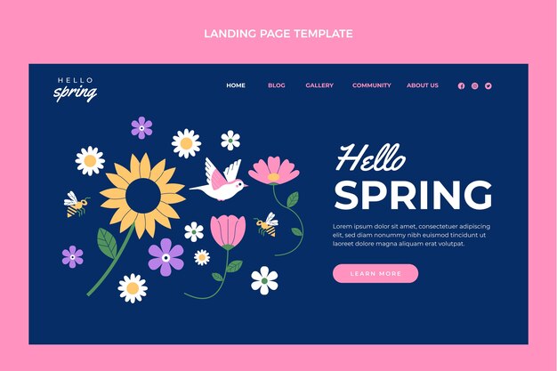 Plantilla de página de aterrizaje de primavera plana