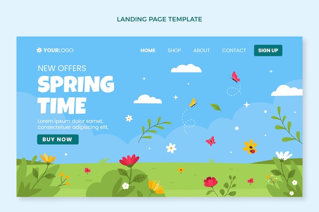 Vector gratuito plantilla de página de aterrizaje de primavera plana