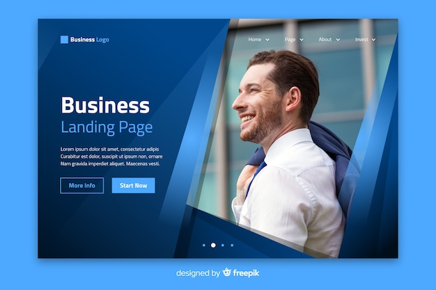 Vector gratuito plantilla de página de aterrizaje profesional con foto